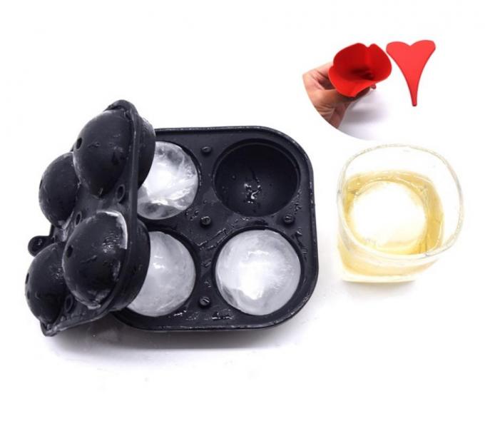Whiskey 4 Cavity Silicone Ice Ball Molds Easy Release Durable With Funnel