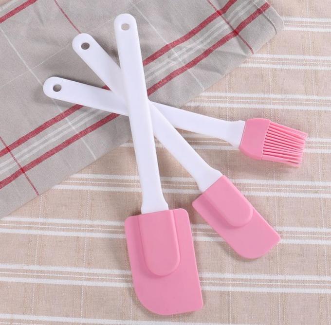 Hard Plastic Heat Resistant Spatula Brush , Silicone Cooking Spatula Pink Color