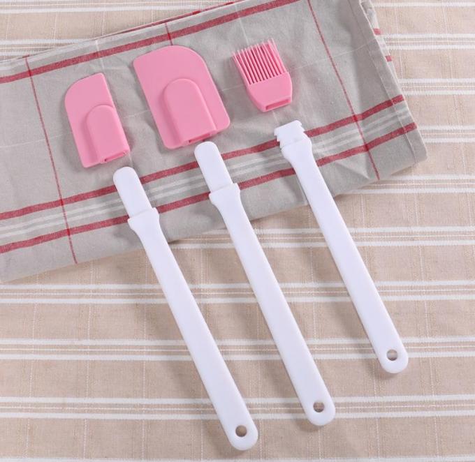 Hard Plastic Heat Resistant Spatula Brush , Silicone Cooking Spatula Pink Color