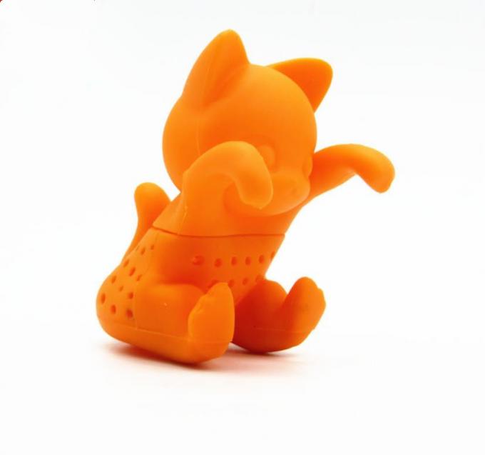 Orange Cat shaped Food Grade safe Silicone Tea Strainers BPR Free